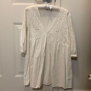 Zara white embroidered mini dress with sleeves